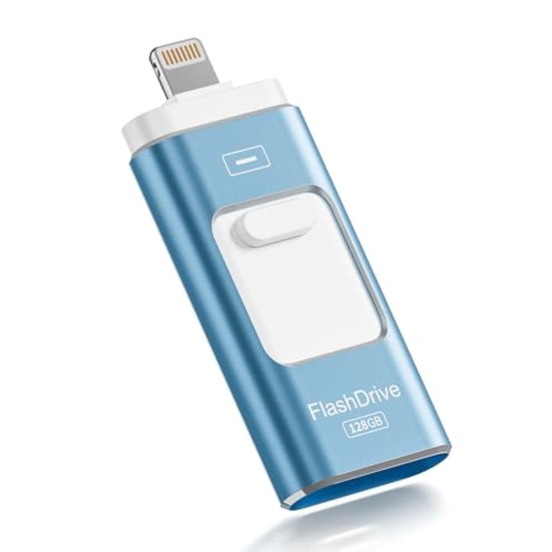 Mfi Certified 128Gb Flash Drive For Iphone Thumb Drive Photo Stick, Usb Memory Stick Iphone Flash Drive For Photos Videos, High Speed Jump Drive Compatible For Iphone/Ipad/Android/Pc (Blue)