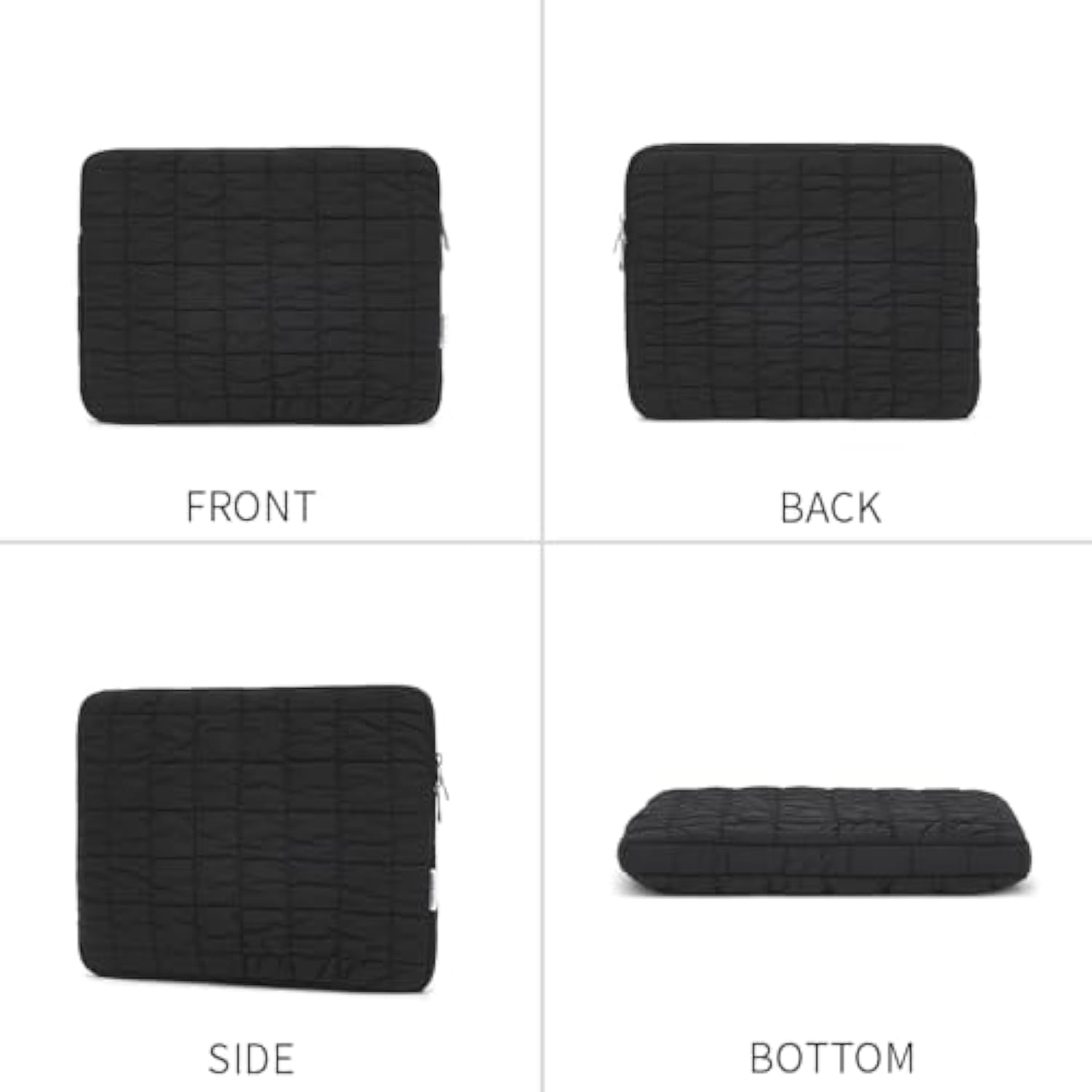 360 Protective Puffy Laptop Sleeve Case With Multi-Pockets - Compatible With 15-15.6 Inch Hp, Lenovo, Dell, Asus, Acer Computers - Quilted Puffer Soft Case (Black)