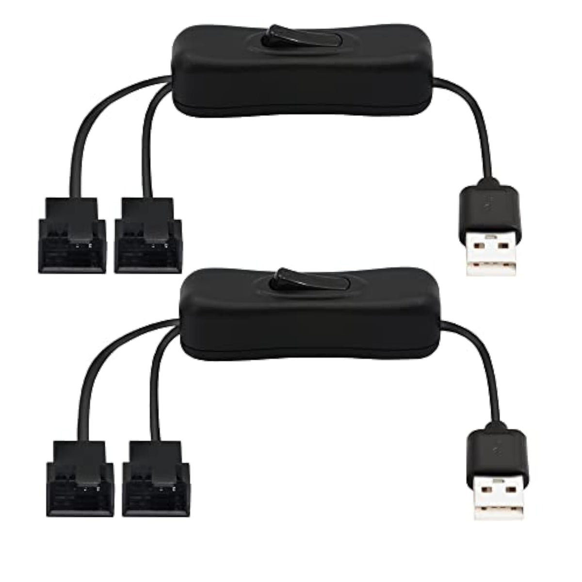 40Cm Usb To Dual 3-Pin / 4-Pin Pwm 5V Usb Sleeved Fan Power Adapter Cable, Wit