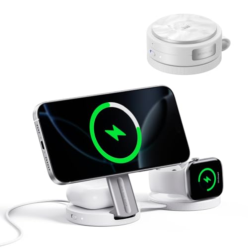EF ECOFLOW Rapid Mag 3-in-1 Magnetic Wireless Charging Station, Qi2.2 25W Foldable MagSafe Charger Stand for iPhone 17/16/15,  Watch & AirPods,