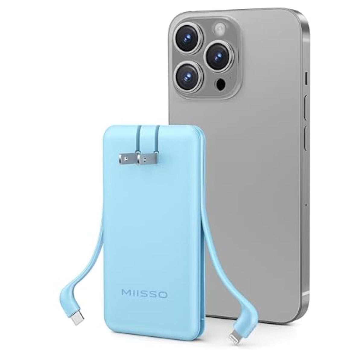 Ultra Slim 10000Mah Power Bank Built-In Cables And Ac Wall Plug, Pocket Size Usb C Portable Charger, External Battery Pack Compatible With Iphone Samsung Ipad Etc, Blue