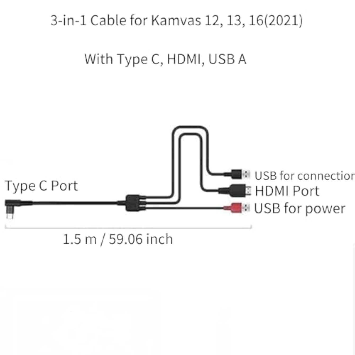 3-In-1 Cable, Compatible Kamvas 12/13/16 (2021)