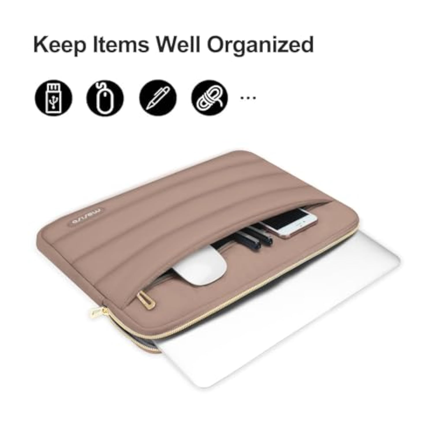 MOSISO 13.3 inch Laptop Case, 13-13.3 inch Puffy Laptop Sleeve Compatible with MacBook Air 13 13.6 M4 M3 M2 M1/Pro 13/Pro 14, HP Dell ASUS Lenovo,Polyester Horizontal Bag with Small Case, Brown