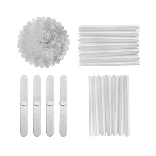 10" White Tissue Pom Poms DIY Tissue Paper Flowers for Birthday Wedding Baby Shower Tea Party Dessert Table Decoration, Pack of 18
