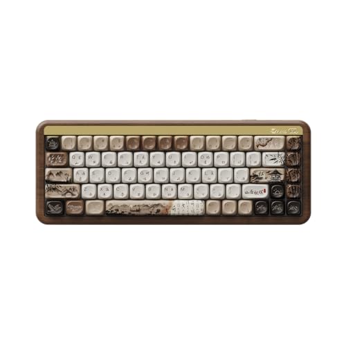 Mechanical Gaming Keyboard With Walnut Wooden Case, Mu01 Mountain Seclusion 65% 68-Key Rgb 2.4G Wireless/Bluetooth/Wired Hot-Swappable Keyboard With Pbt Dye-Sub Keycaps For Mac & Win