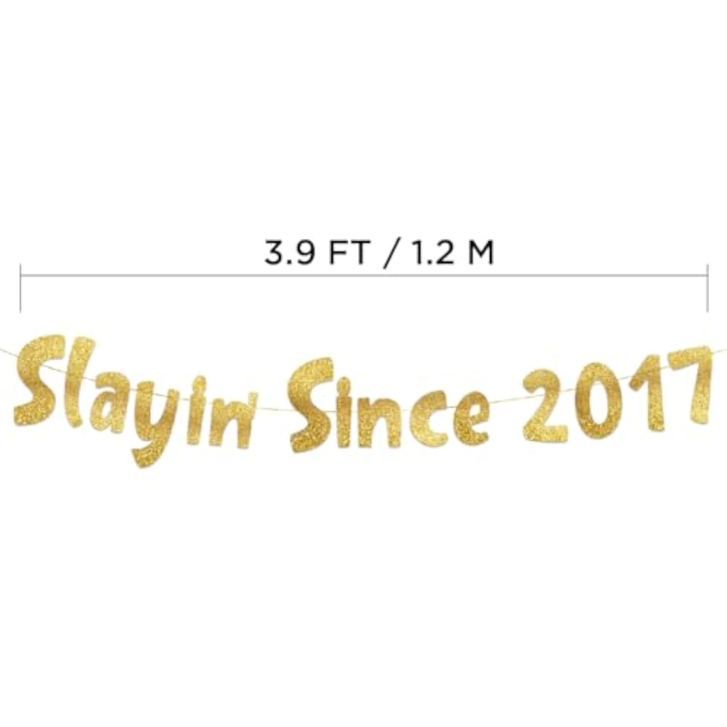 Pre-Strung Slayin' Since 2017 Gold Glitter Banner - Funny 9Th Birthday And Anniversary Decorations For Boys And Girls - Party Supplies And Gifts