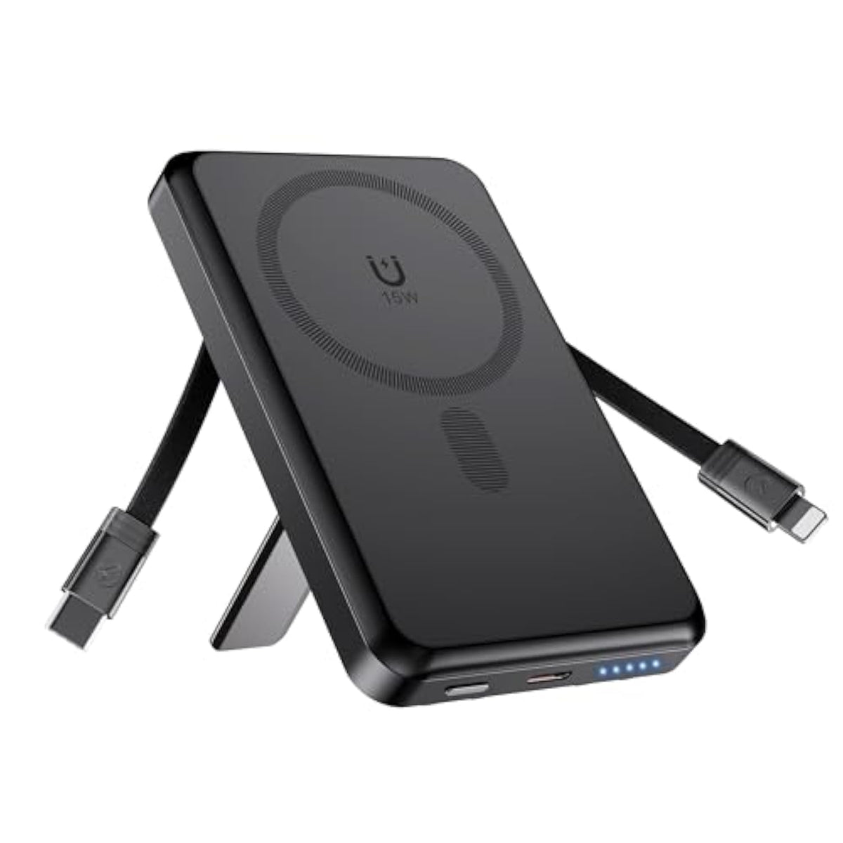 For Magsafe Battery Pack 10,000Mah, 4 Outputs & 2 Inputs Wireless Portable Charger Power Bank With 2 Built-In Cables & Usb-C Fast Charging, Magnetic For Iphone 15/14/13/12 Pro/Max/Plus, Kickstand