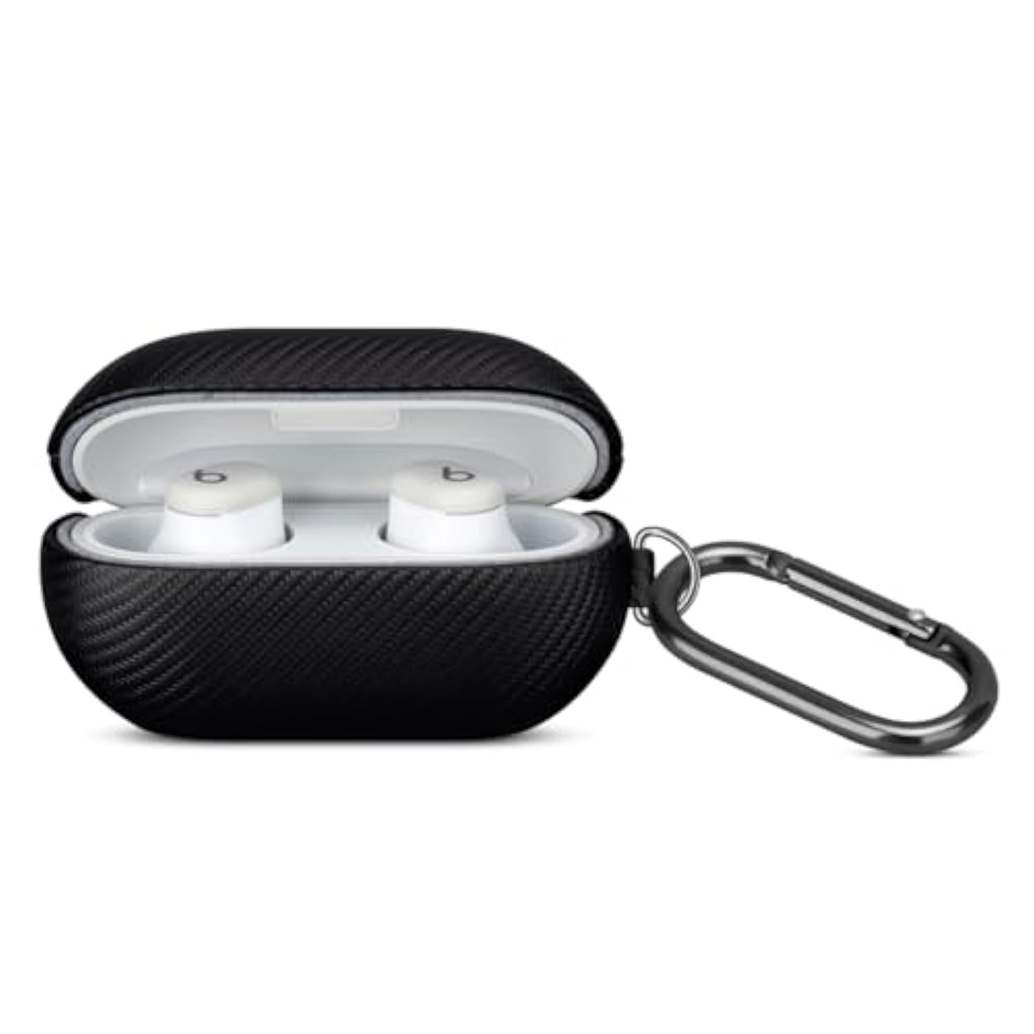 Handmade For Beats Solo Buds Case Cover, Premium Synthetic Leather Case With Keychain, Carbon Fiber Style, Protective Hard Shell Cover For Beats Solo Buds Earbuds - Black