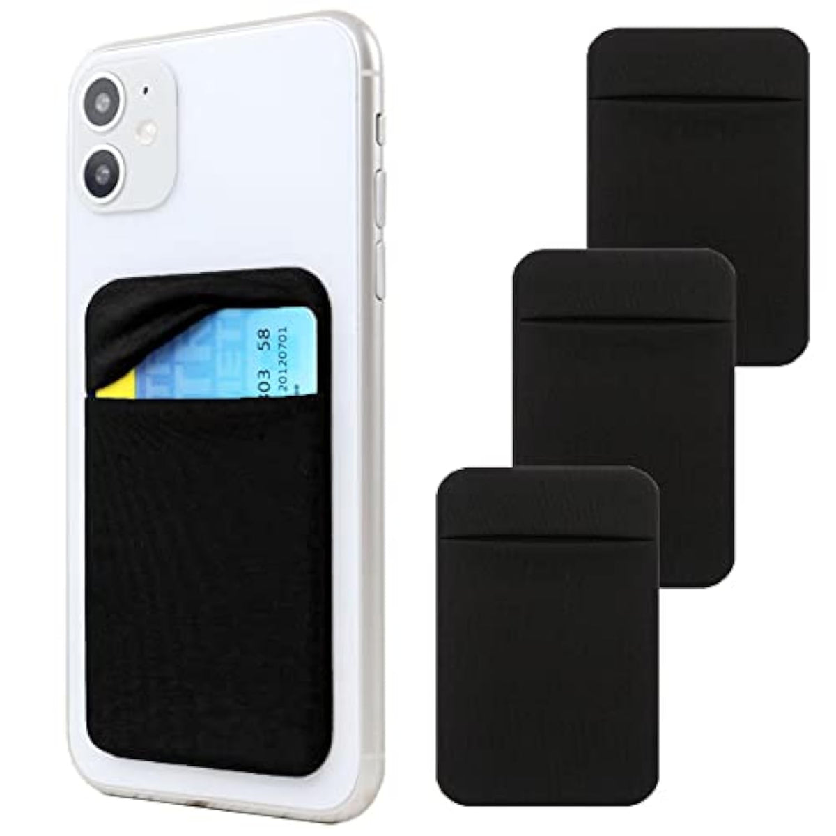 3-Pack Adhesive Phone Wallet, Double Secure Stick-On Card Holder - Black