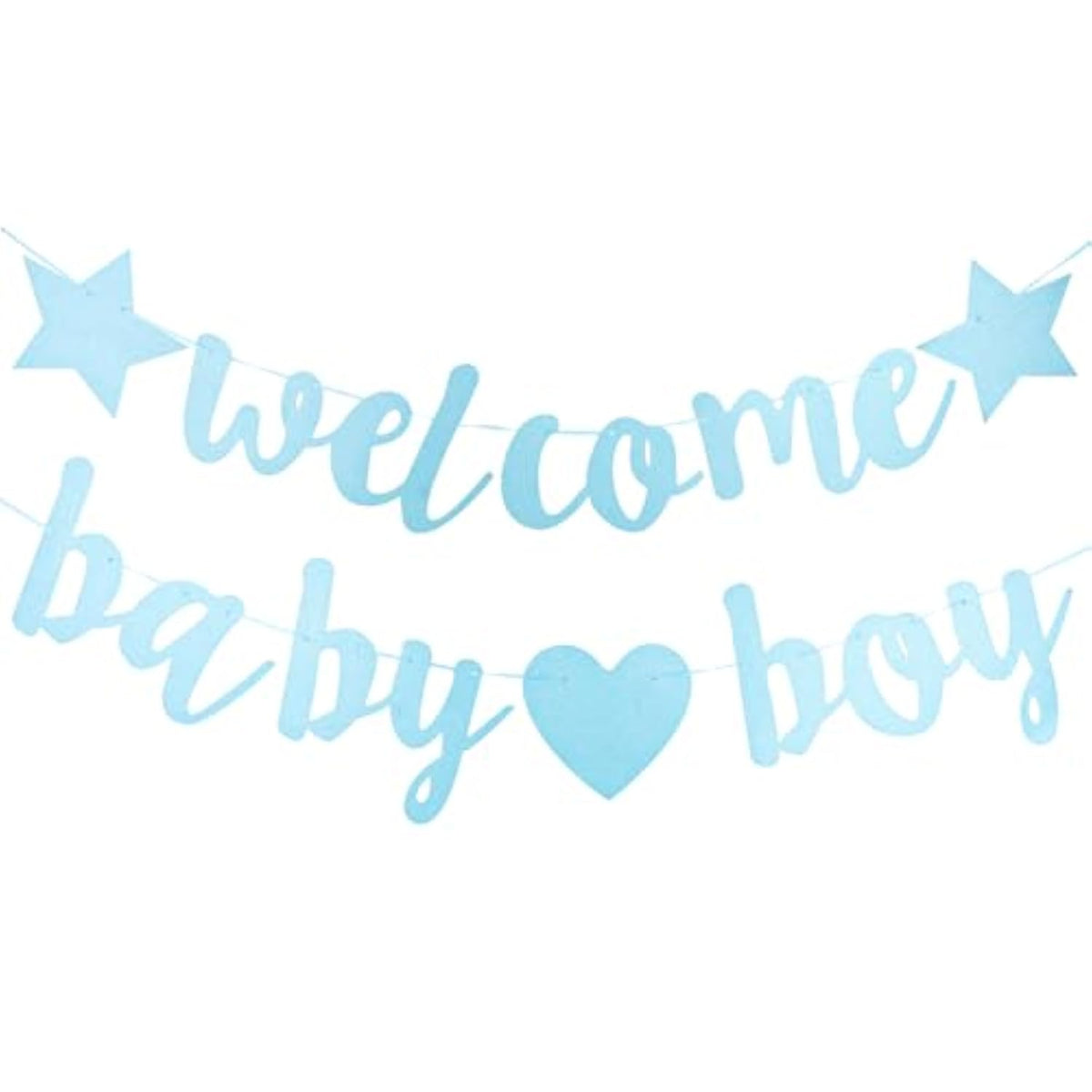 Blue Welcome Baby Boy Banner — Gold Glitter Baby Shower & Gender Reveal Decor