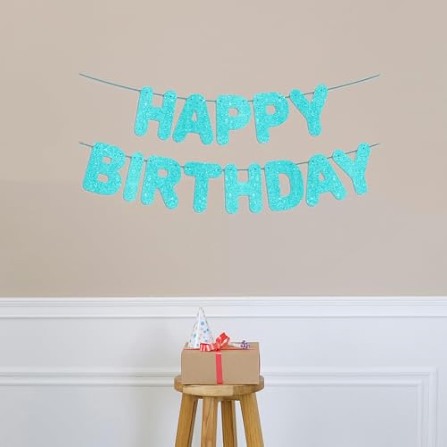 Teal Glitter Happy Birthday Banner – Turquoise Party Decoration for Under-the-Sea Theme
