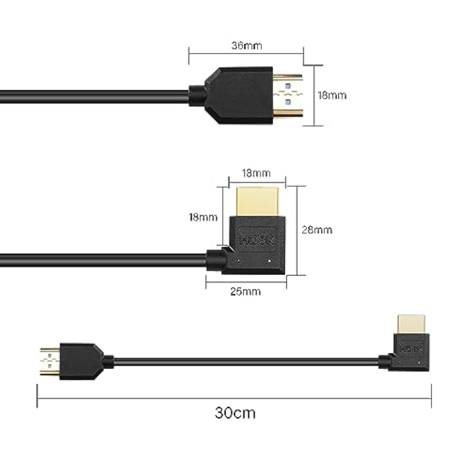 8K Hdmi 2.1 Short Cable,90 Degree Right Angle 1Ft/0.3M Ultra High Speed 48Gbps