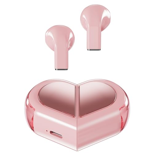 Pink Heart Wireless Earbuds for Girls Kids, Cute Small Mini Tiny Invisible Earbuds Wireless Bluetooth for Small Ears Canals Women Rose Gold Kawai