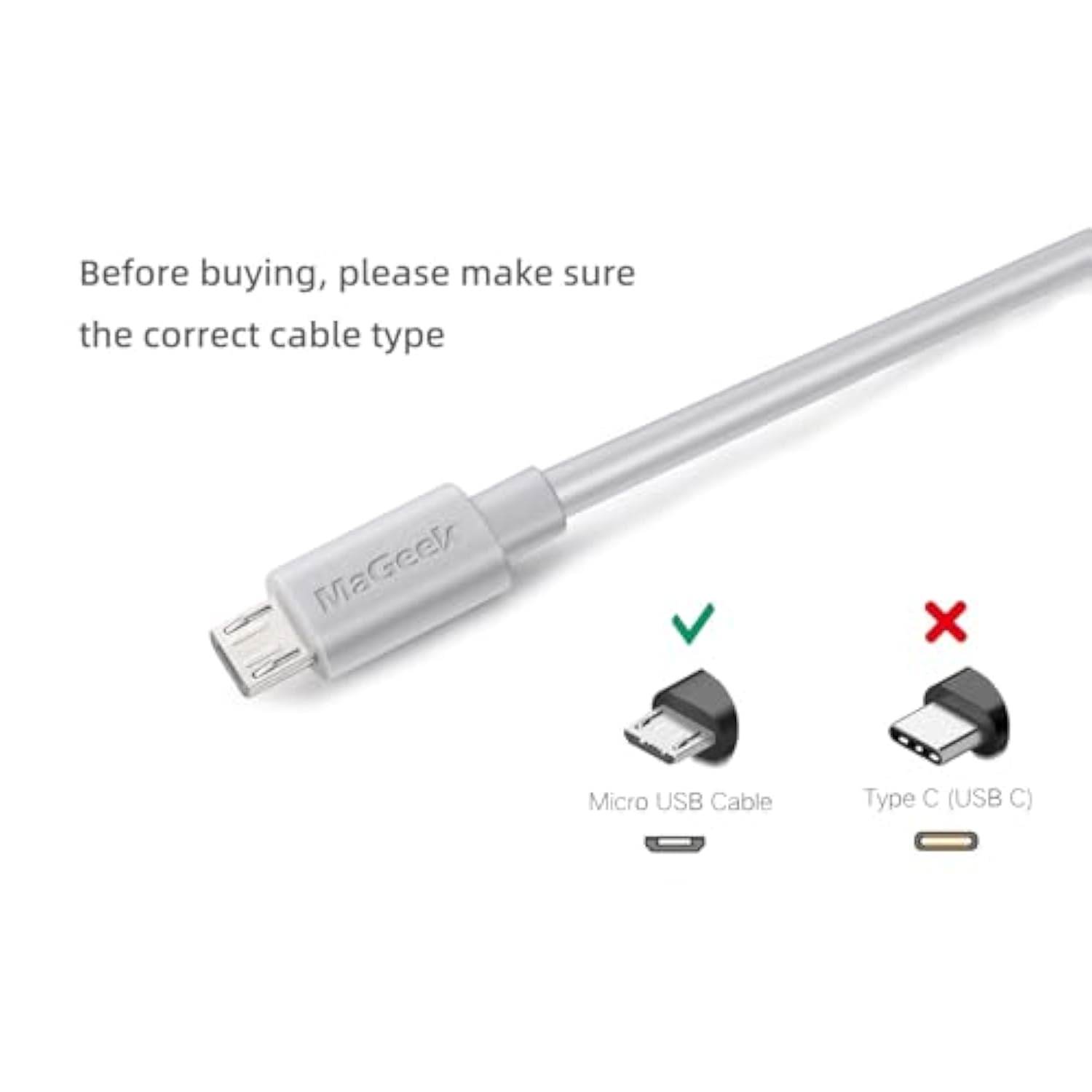 10Ft Micro USB 2.0 Cable High-Speed for Samsung, HTC, Sony, LG, Google White