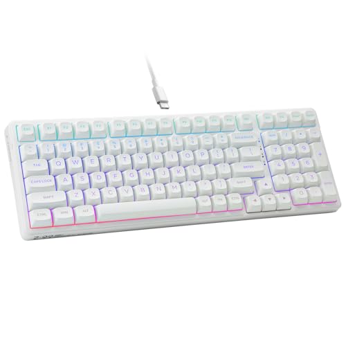 E-Yooso Creamy Mechanical Keyboard Wired, Hot Swappable, Pre-Lubed Linear Switches, Gasket Structure With Sound Dampening Foam, Rgb Backlit, 99 Keys Custom Gaming Keyboard For Pc/Mac,White