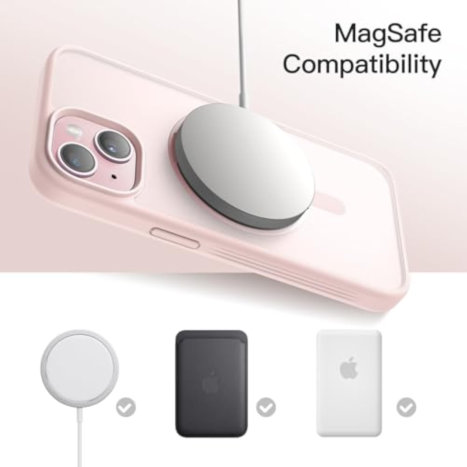 JETech 360 Degree Rotatable Ring Case for iPhone 15 Plus 6.7-Inch Compatible with MagSafe, Slim Shockproof Phone Cover with Stand & Ring Holder (Pink)