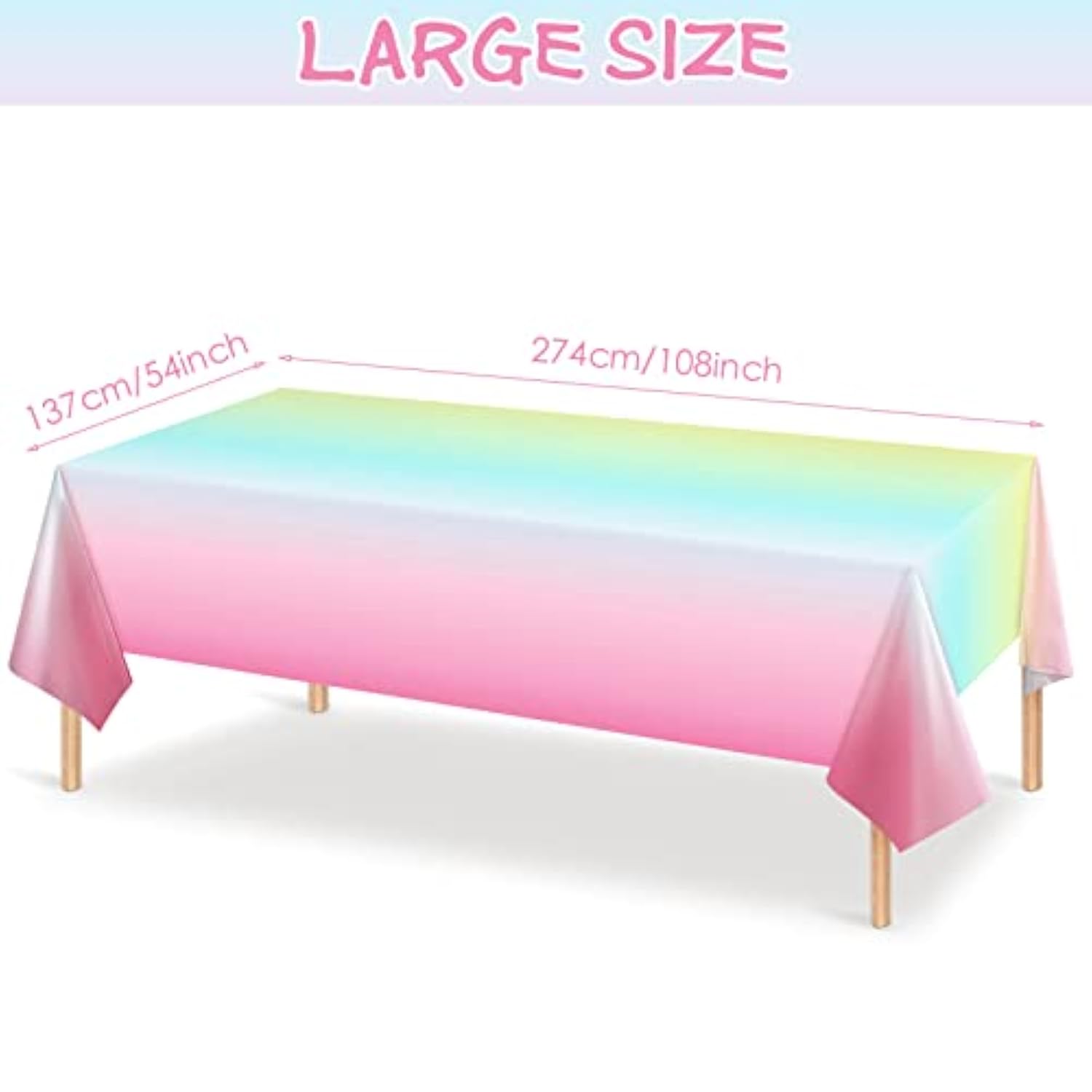 3pcs Pastel Rainbow Tablecloths, 54x108" for Birthday & Party Decorations