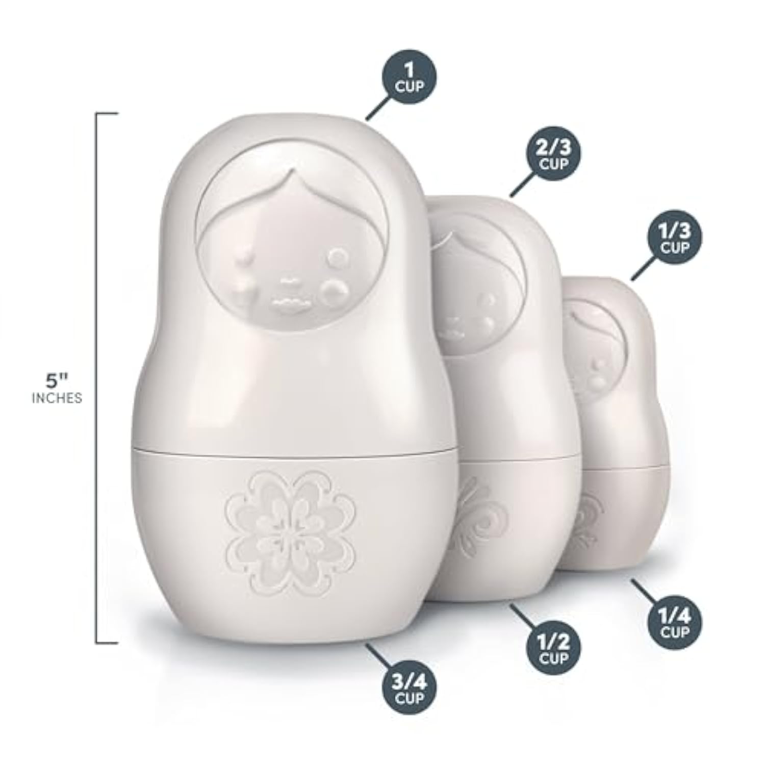 M-Cups Matryoshka Measuring Cups, Set Of 6, Russian Doll Nesting Measuring Cups, White