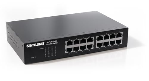 Intellinet 16-Port Gigabit Ethernet Switch High-Speed Network Performance, Rackmount Brackets Included, Energy Efficient, Fanless Design, 32Gbps Throughput - 561068