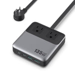 Usb C Charger Block,135W Gan Fast Charging Station Hub,6-In-1 Usb C Power Strip With 5Ft Cord,2 Ac & 2 Usb A & C,Pd 65W Laptop Charger For Macbook Air/Pro,Iphone16/15,Galaxy S24 Etc