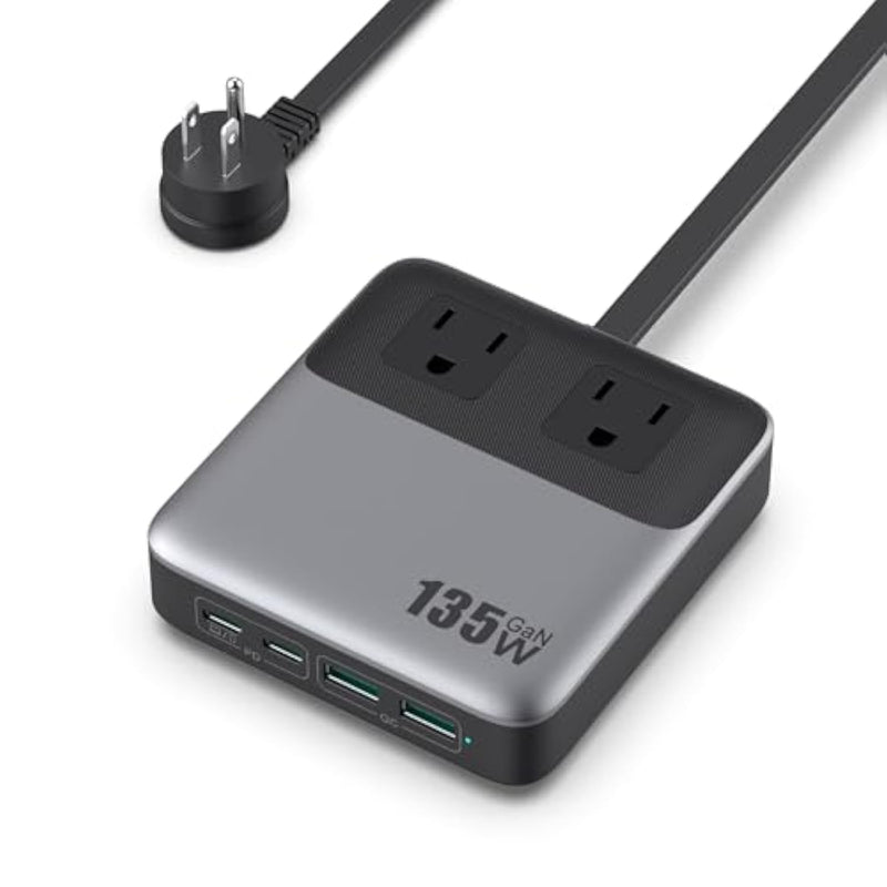 Usb C Charger Block,135W Gan Fast Charging Station Hub,6-In-1 Usb C Power Strip With 5Ft Cord,2 Ac & 2 Usb A & C,Pd 65W Laptop Charger For Macbook Air/Pro,Iphone16/15,Galaxy S24 Etc