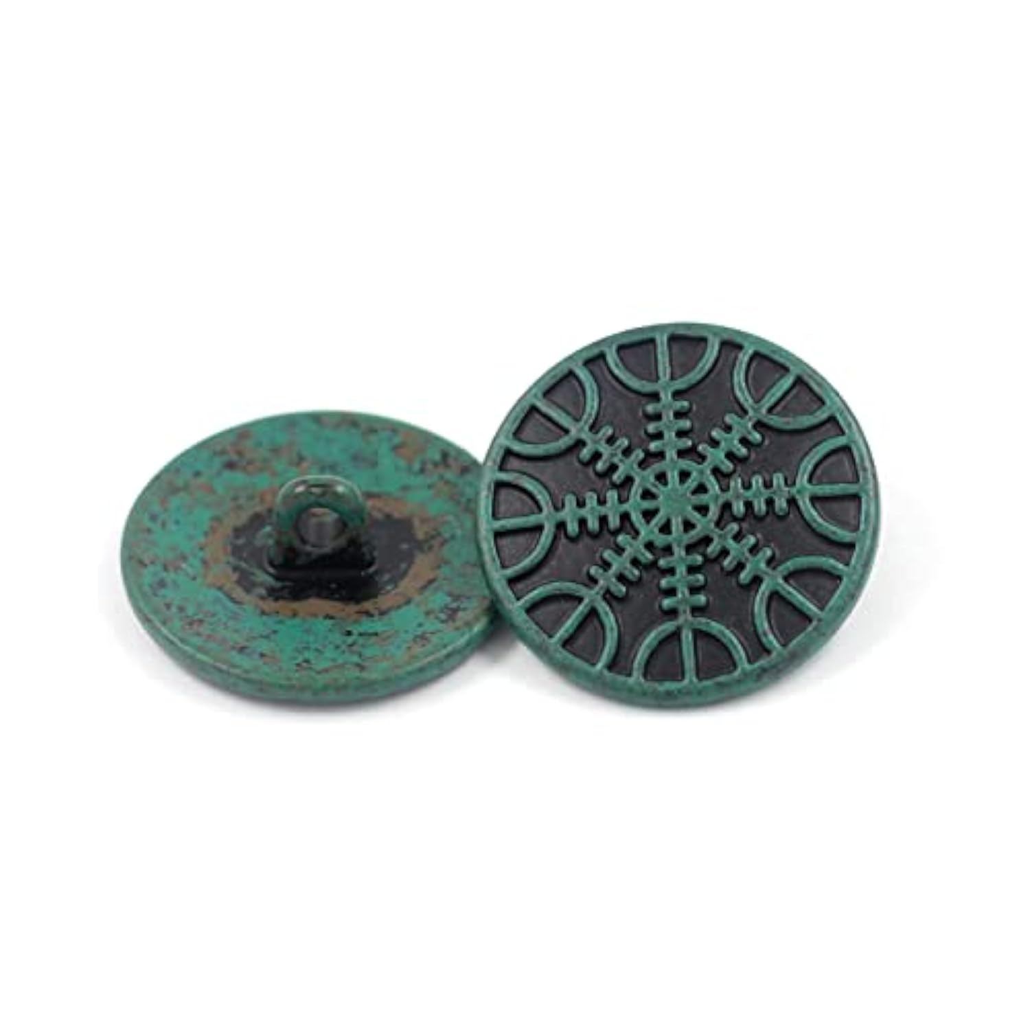 12 Pieces Viking Helm Of Awe Pattern Metal Shank Buttons. 23Mm (7/8 In