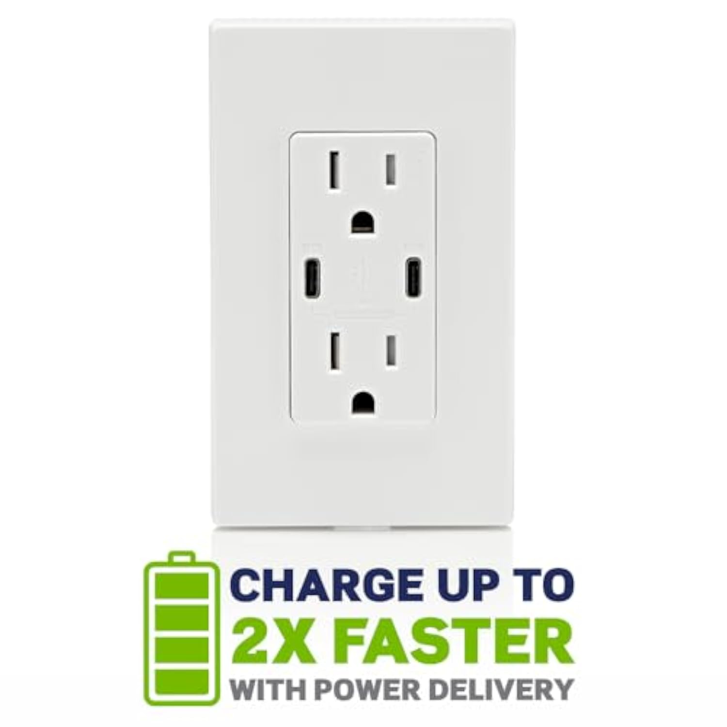 Leviton T5636-W 60W (6A) USB Dual Type-C/C Power Delivery in-Wall Charger with 15A Tamper-Resistant Outlet, USB Charger for Smartphones, Tablets, Laptops, White