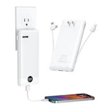 Portable Charger 10000Mah, Slim Portable Charger With Wall Plug, 22.5W Usb Port Fast Charging Power Bank With Cables, 4 Outputs 2 Inputs Travel Essentials Battery For Smartphones-White (1 Pack)