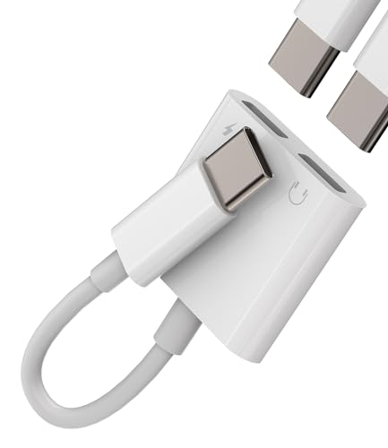 Dual USB-C Jack Dongle for iPhone 15 Pro Max Plus DAC Type C Charger Headphone Adapter Audio Splitter Cable Compatible for  Galaxy S23 Ultra