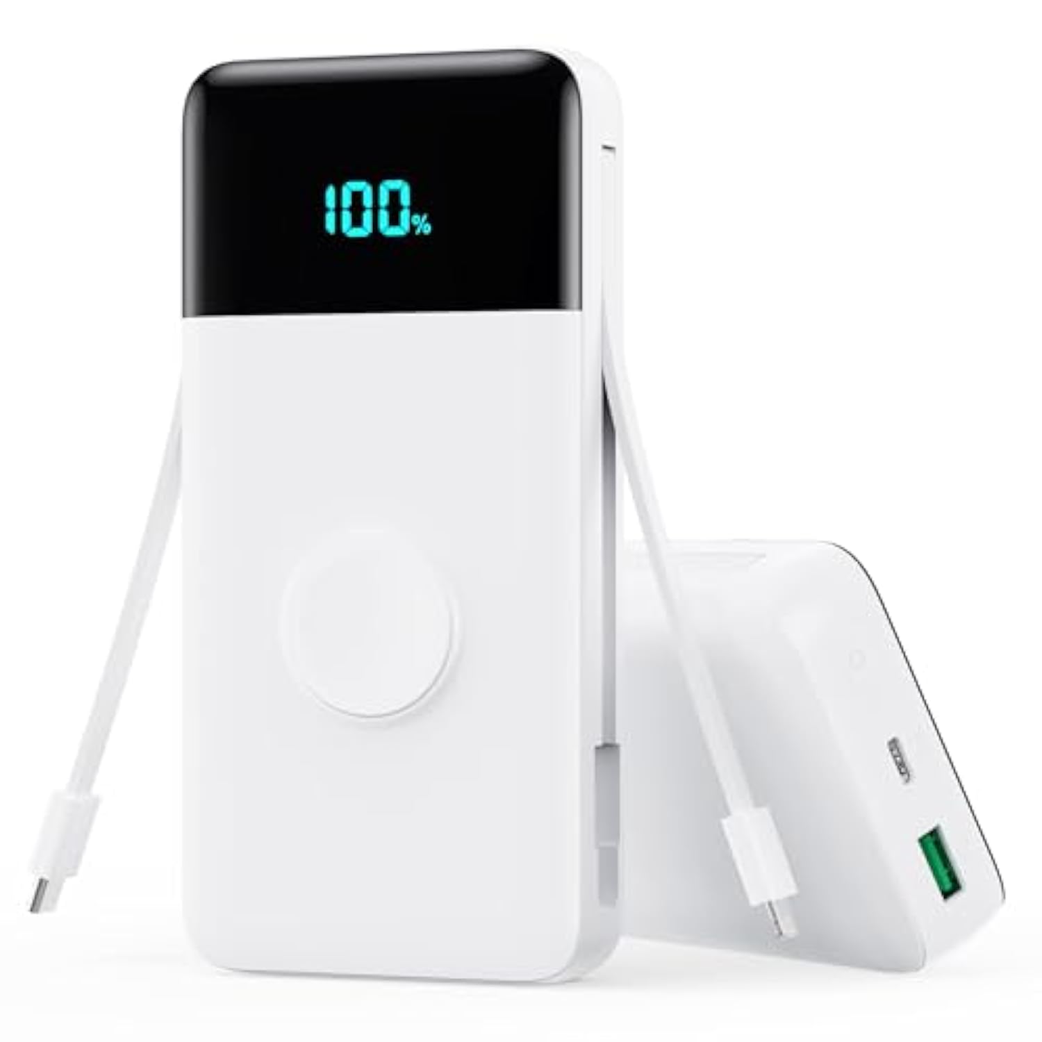 Portable Charger 40800Mah For Iphone With 2 Built-In Cable And Iwatch Charger, 5-In-1 25W Pd Fast Charging Usb C Power Bank,Qc4.0 Led Display Battery Pack For Iphone 16/15/14/13/12,Android,Apple Watch