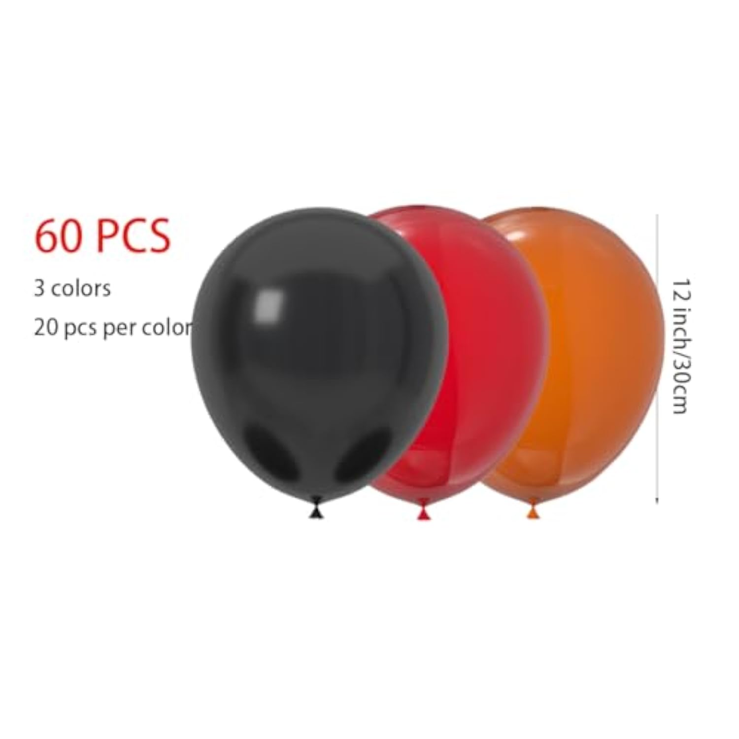 60pcs 12in Black Orange Red Latex Balloons for Graduation Halloween & Party