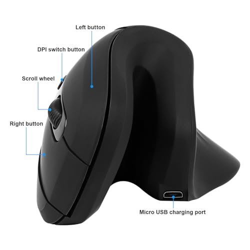 Ergonomic Mouse Wireless, Vertical Ergo Mouse, Rechargeable 2.4G Optical Vertical Mice With 6 Buttons 3 Adjustable 3200 Dpi Cordless Mice For Large Hands For Mac Pc Desktop Laptop Windows (Black)
