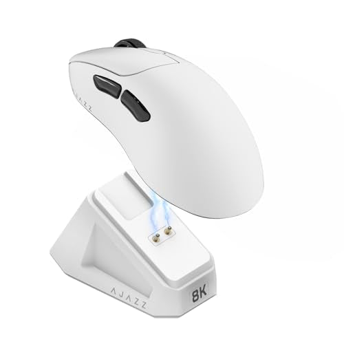 Aj179Pro Paw3395 26000 Dpi Gaming Mouse, 8000Hz Polling Rate, 58G Ultra-Light, Tri-Mode (2.4G/Wired/Bluetooth 5.2), Magnetic Rgb Charging Dock, Ergonomic Right-Hand Design, White