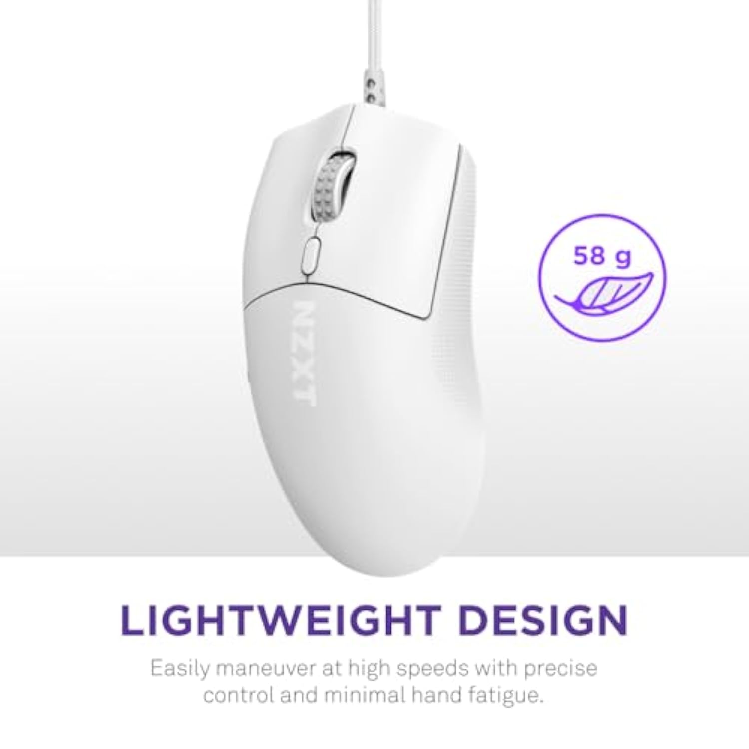 NZXT Lift 2 Symm - Lightweight Ergonomic Wired Gaming Mouse - 61 g Design - 8K Polling Rate- Optical Switches - 26K DPI Optical Sensor - 100% PTFE Feet – Black