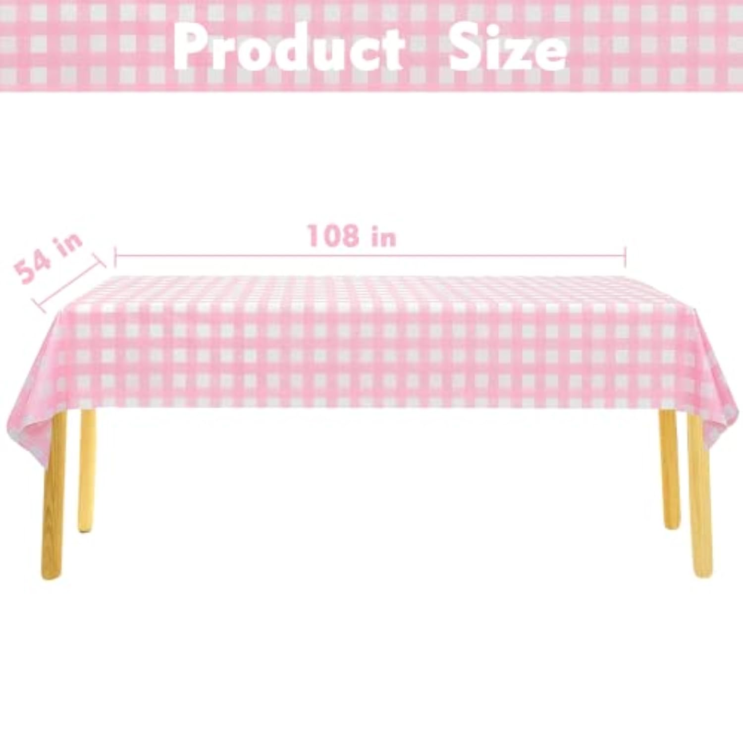 3 Packs Pink Gingham Tablecloths – Disposable Plastic  Table Covers,  for Birthday Parties
