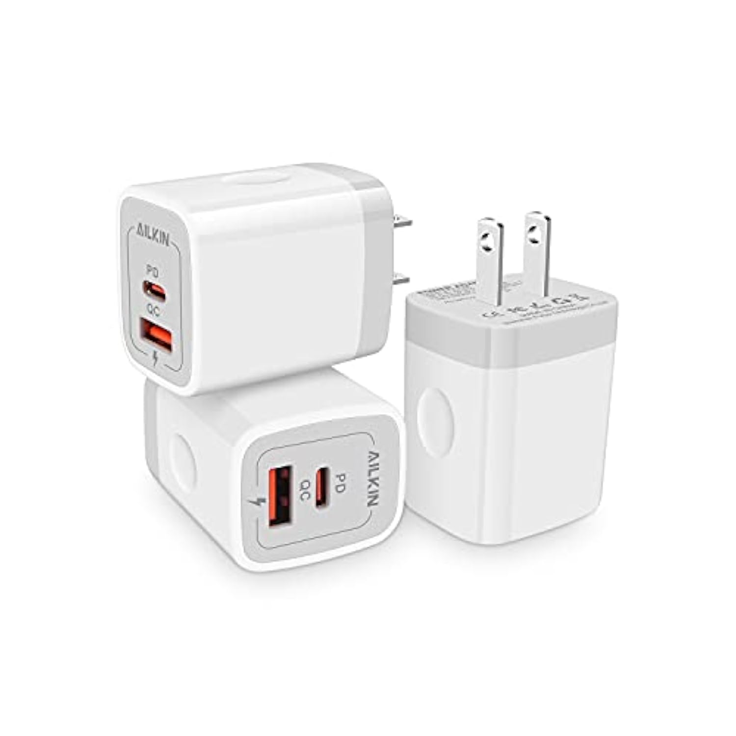3Pack Dual Port Usb-C Wall Plug-In Usbc Charger, 20W Power Delivery + Qc3.0 Usb A Double Port Fast Charging Block For Iphone 15 14 13 12 Pro Max 14 Pro 12 Mini 16Pro Max 16 Plus 16E X Xs Cube