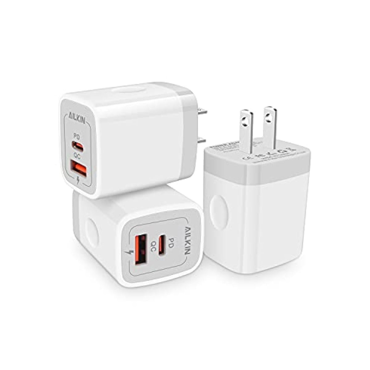 3Pack Dual Port Usb-C Wall Plug-In Usbc Charger, 20W Power Delivery + Qc3.0 Usb A Double Port Fast Charging Block For Iphone 15 14 13 12 Pro Max 14 Pro 12 Mini 16Pro Max 16 Plus 16E X Xs Cube