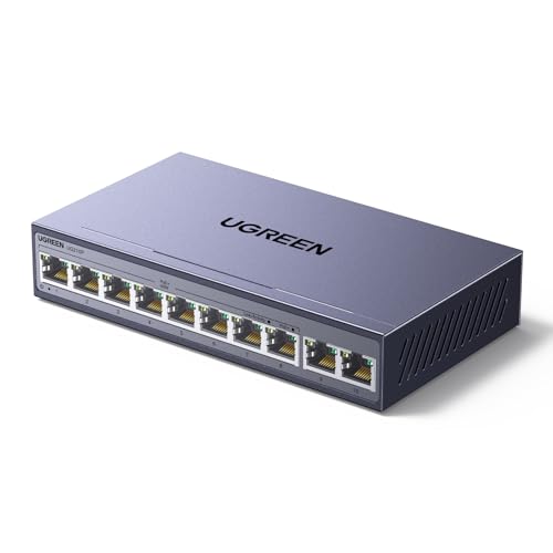 Ethernet Switch, 10-Port Poe Switch, 8 Poe+@60W + 2 Gigabit Uplink, Plug & Play, Standard/Port Isolation(Vlan)/Extend Mode, Poe Auto Recovery, Metal Unmanaged Network Hub For Security Camera