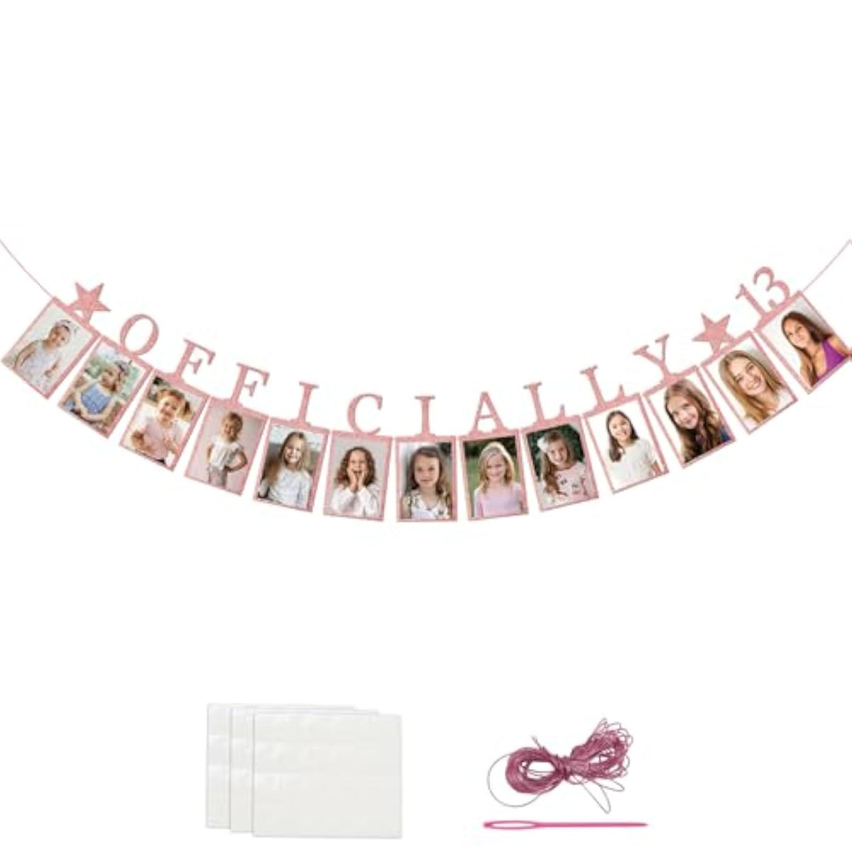 13Th Birthday Party Decorations For Girls Birthday Photo Banner Officially 13 Picture Banner Official Teenager Decoration (Rose Gold)