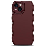 For Iphone 14 Plus Case Wave, Curly Frame Design For Women Girls, Cute Wavy Solid Color Aesthetic Phone Case Soft Flexible Tpu Shockproof Full-Body Protective Cover 6.7" - Wine Red