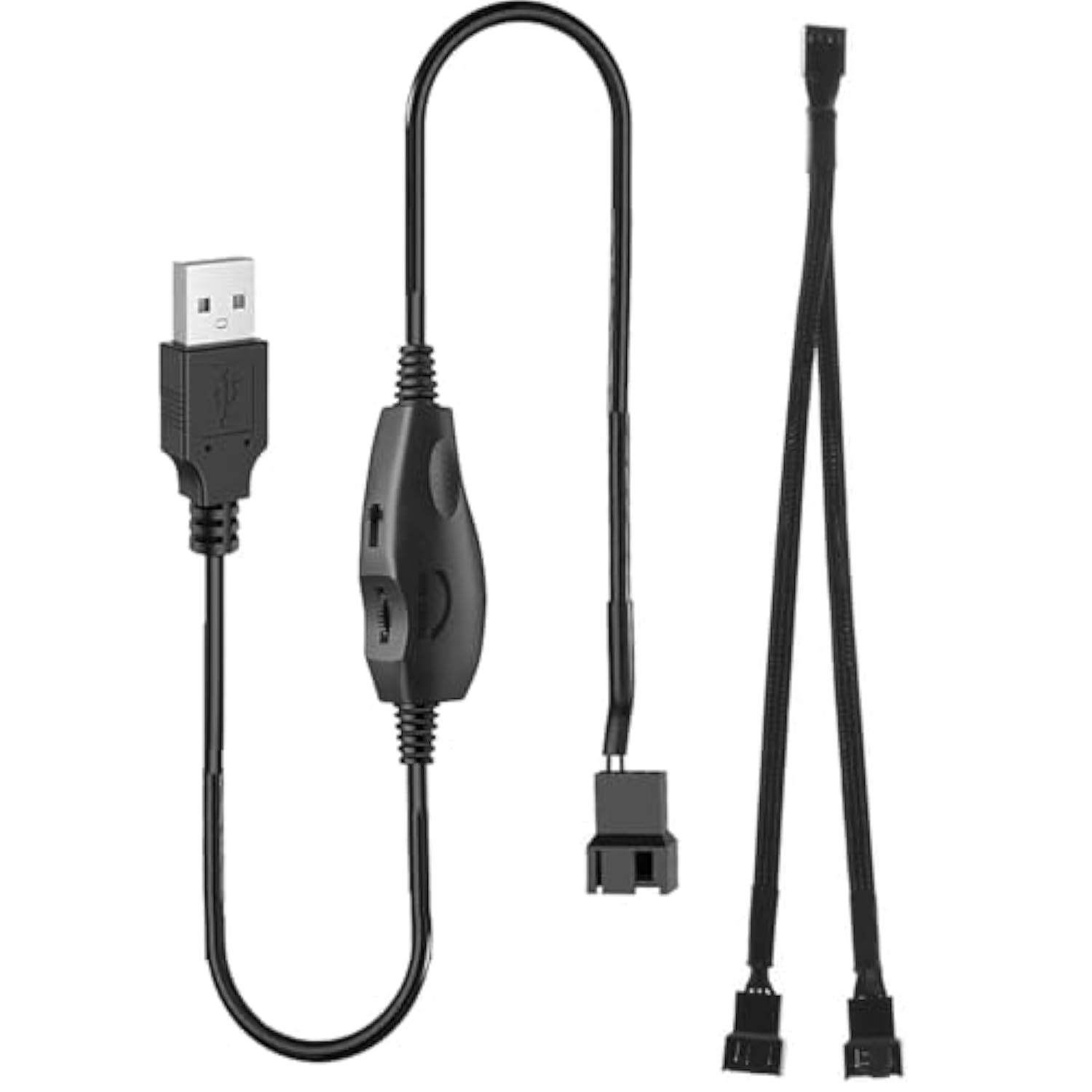 12V Voltage Step-Up Usb To 3-Pin And 4-Pin Pc Fan Sleeved Power Adapter Cable+Splitter Cable 1 To 2 With Switch And Speed Regulator