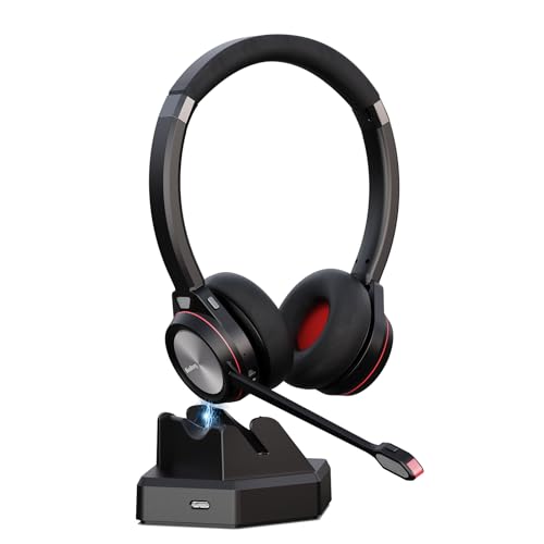 Bluetooth Headset with Microphone, Wireless Headset with Mic & Mute Button, 40 Hrs Working Time Noise Cancelling Bluetooth 5.2 for PC Laptop Teams