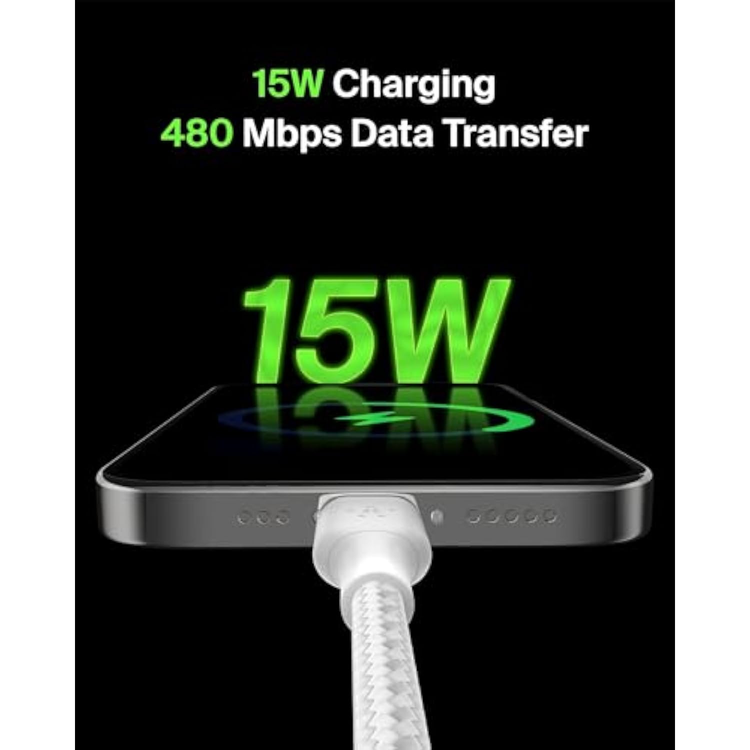 Belkin BoostCharge Braided USB-C to USB-A Cable (1M/3.3ft) for iPhone 16, iPhone 16 Pro, Samsung Galaxy S25, S24, Note20, Google Pixel 9 & 8, iPad Pro, Nintendo Switch 2, Carplay & More - White