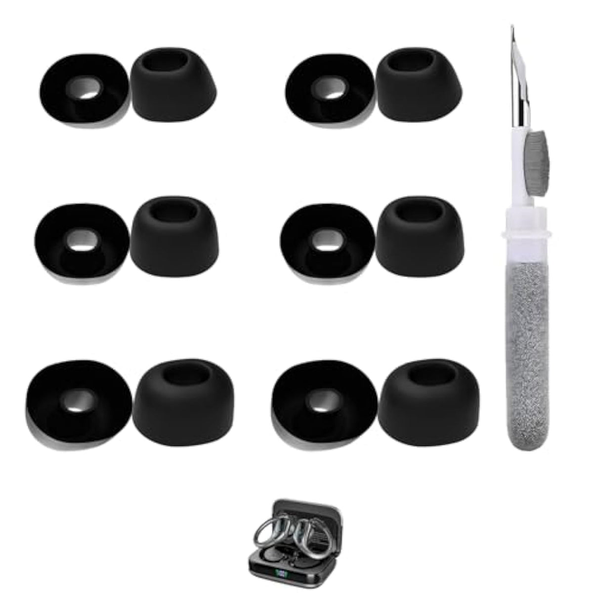 6 Pairs Replacement Silicone Ear Buds Tips Compatible With Sajawass, Beartwo, Xiaowtek, Axil, Atheewon, Champonic, Dusonlap, Vekj, Guguearth, Fits In Case, With 3-In-1 Cleaner Kit, S/M/L