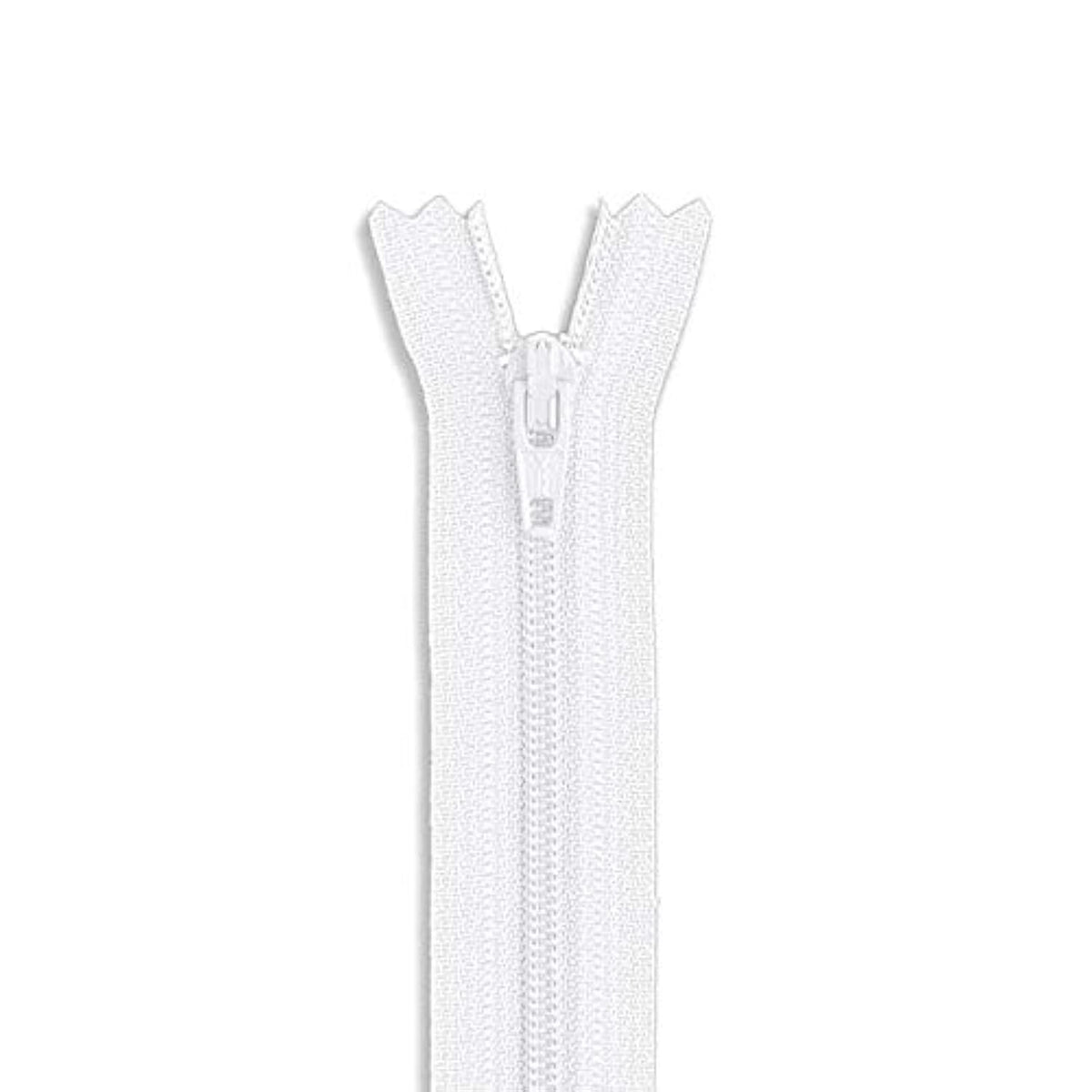 18" Nylon Coil White Zipper 18 Inch Non Separating Zipper White 18 Inc