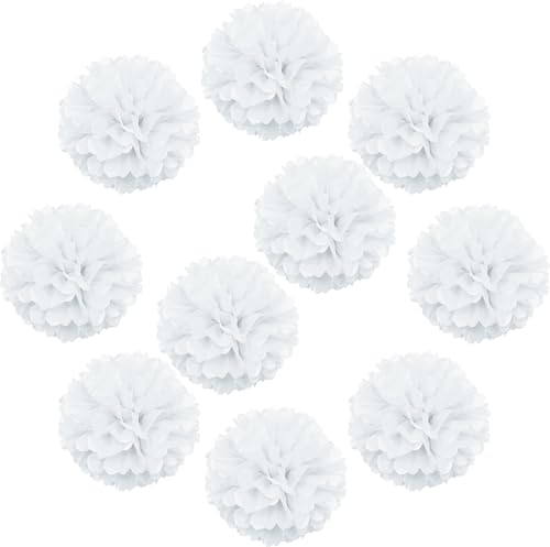 10pcs DIY Decorative Tissue Paper Pom-poms Flowers Ball Perfect for Party Wedding Home Outdoor Decoration (12-inch Diameter, White)