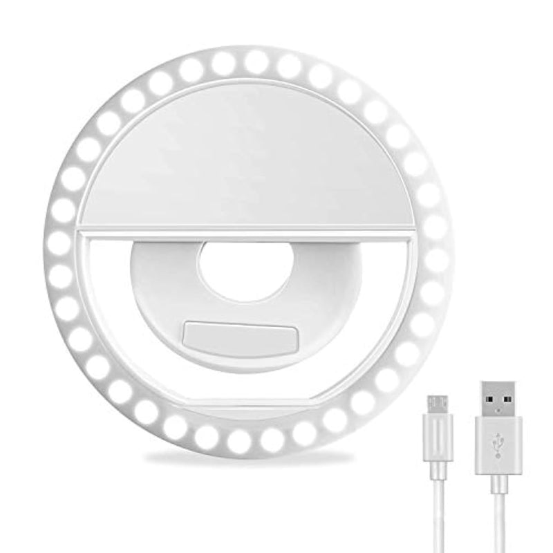 Selfie Ring Light, Rechargeable Portable Clip-On Selfie Fill Light With 36 Led For Iphone/Android Smart Phone Photography, Camera Video, Girl Makes Up (White)