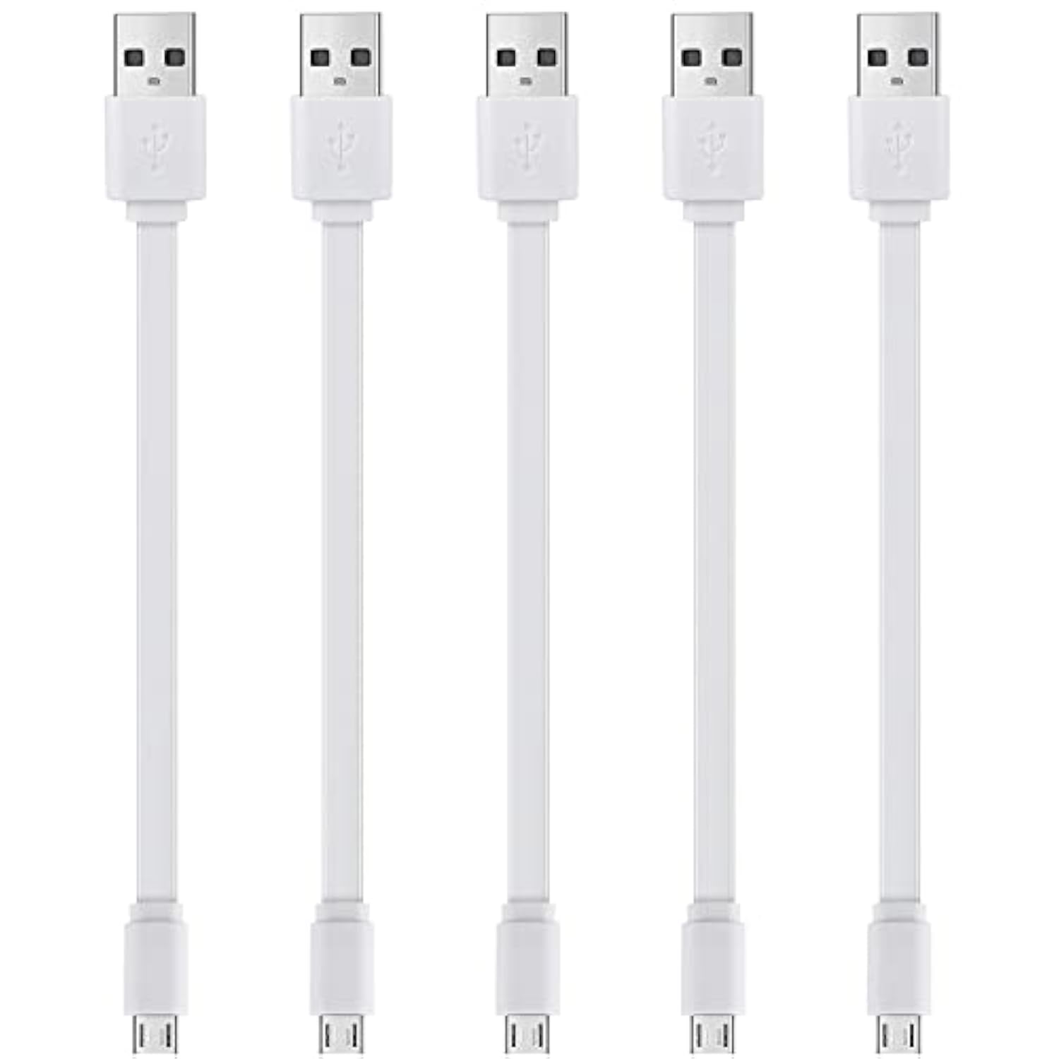 6-Inch Short Flat White Micro USB Cable - Bulk 5-Pack for Charging and Data Transfer