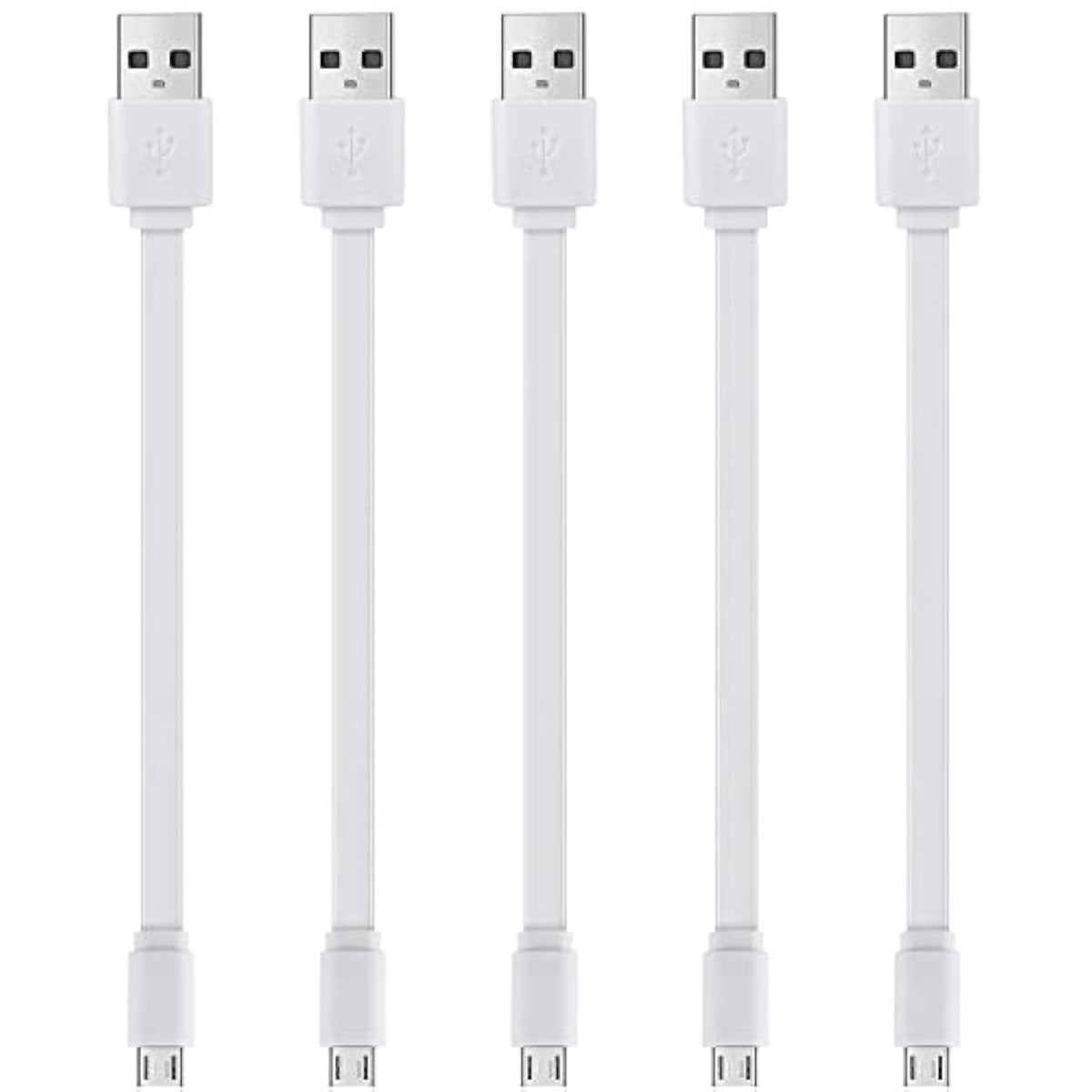 6-Inch Short Flat White Micro USB Cable - Bulk 5-Pack for Charging and Data Transfer