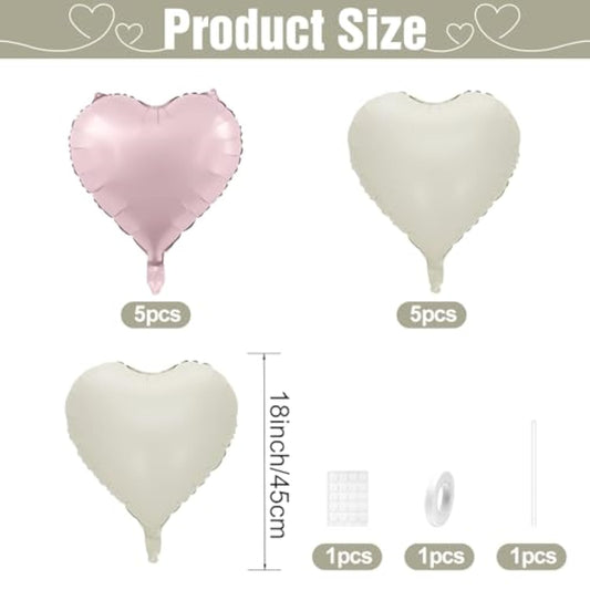 Pink White Heart Balloons,10Pcs Cream Baby Pink Foil Heart Shaped Balloons,18Inch Sand White Helium Balloon For Valentines,Engagement,Birthday,Baby Shower,Wedding Party Decorations
